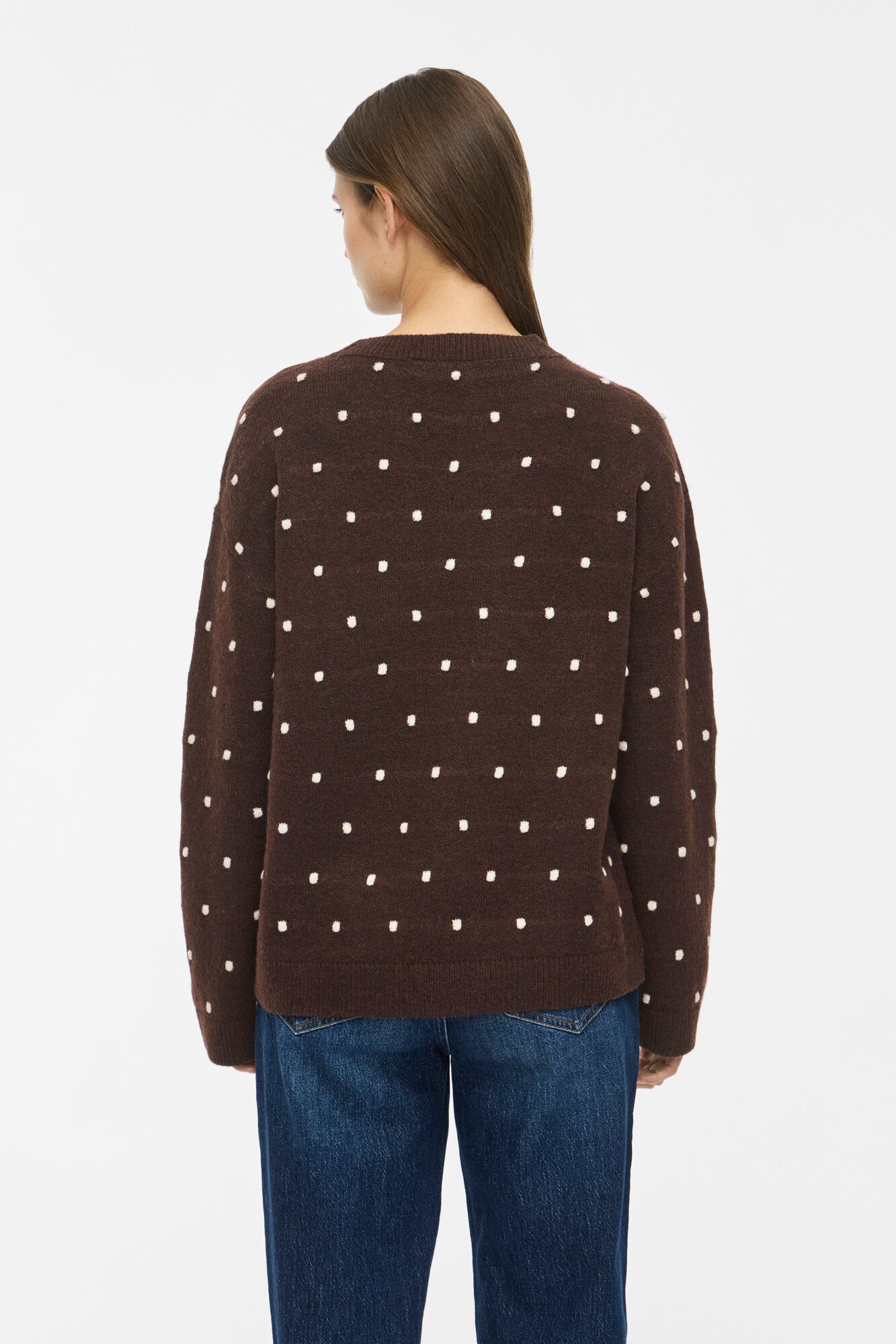 Viliga L/S O-neck Dot striktrøje – Coffee Bean
